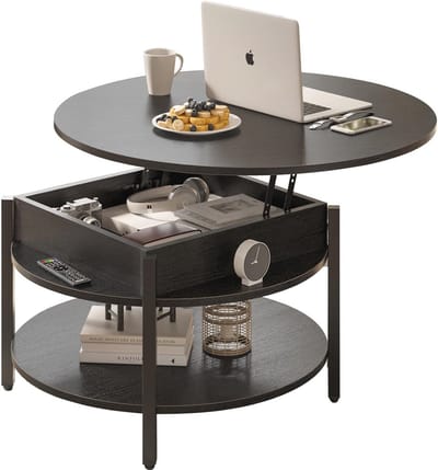 Ronde Salontafel - Koffietafel Lift-top - Woonkamer Gebruik - Verborgen Opbergruimte - 2677 Inch Diameter - Zwart