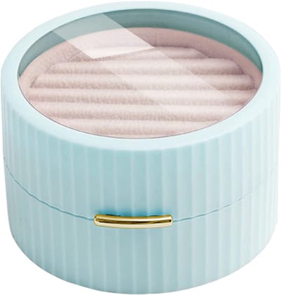 Famanu – Sieraden doos draagbare kleine sieraden organizer voor ringen - oorbellen en kettingen - blauw - compact en lichtgewicht - ideaal voor reizen - duurzaam materiaal en georganiseerd opbergen