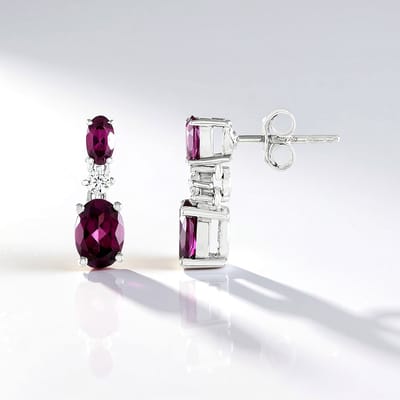 Cavill - Elegante Zilveren Oorbellen - 925 Sterling Zilver Rhodium - Naktamunda Rhodoliet 2 492 ct Ovaal & Tanzaniaanse Zirkon