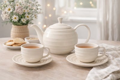 Theeset “Noble” – wit – theepot 1000 ml met 2 kop & schotel – keramische theeservies set – elegant & stijlvol thee cadeau