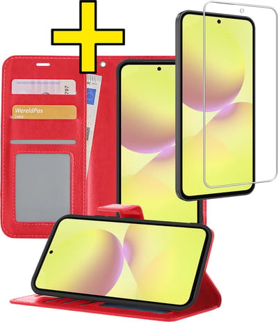 Hoesje - Met Screenprotector - Geschikt voor Samsung Galaxy A36 - Luxe Pasjeshouder - Bookcase Portemonee - Flip Case - Kunstleer Book Case - Flipcase - Book Cover - Walletcase - Portemonneehoes - Telefoonhoesjes - Rood