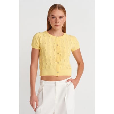 Dames Cropped Jacquard Knopen Cardigan