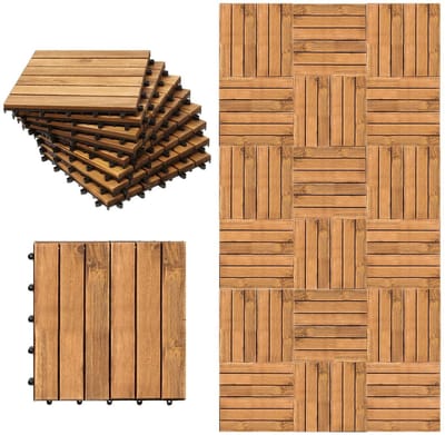 Houten Balkontegels - Kliktegels Buiten - Terras Verfraaien - Drainage Systeem - 30x30cm 110 Stuks - Houtkleur