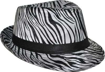 Carnaval verkleed Trilby hoedje met zebra print - volwassenen - Pimp -Party