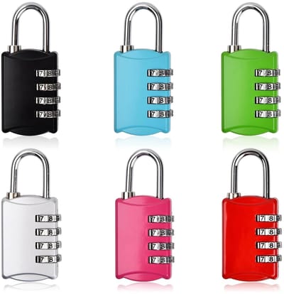 Dailygoods- Hangslot 4-cijferig - 6 stuks - Codeslot - Combinatieslot - Klein - Compact ontwerp - Hoge veiligheid