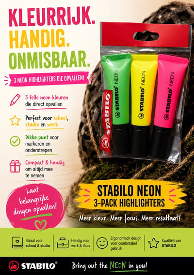 Stabilo Neon 3 pack Geel roze en Groen