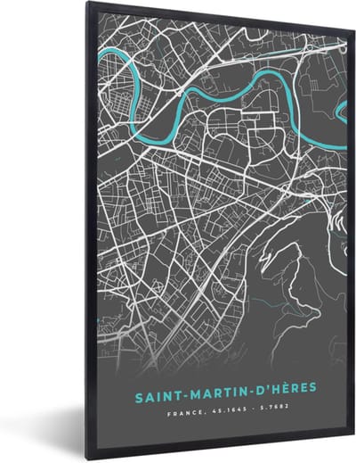 Fotolijst incl. Poster - Saint-Martin-D'Hères - Frankrijk - Plattegrond - Stadskaart - Kaart - 40x60 cm - Posterlijst