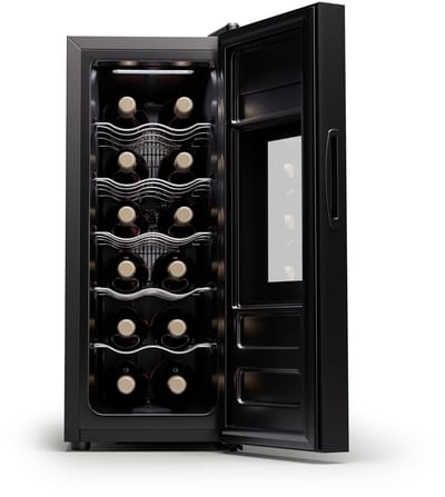Klarstein Wijnkoeler vrijstaande wijnkoelkast 1 zone, drankkoelkast klein, kleine wijnkoelkast, wijn koelkast klein met glazen deur, indoor/outdoor flessenkoelkast, wine fridge, 12 flessen - Wijnklimaatkast - 31L 35 dB 51 cm - voor Bar