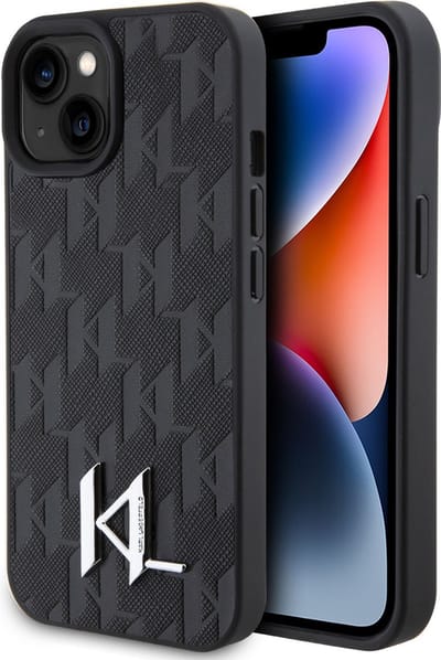 Karl Lagerfeld iPhone 15 Hardcase hoesje – Hot Stamp – KL Metal Logo – Monogram – Zwart
