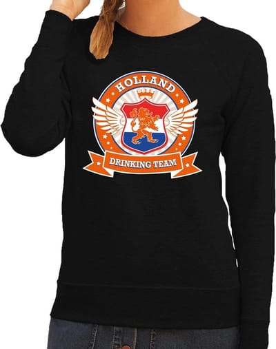 Holland drinking team sweater / sweater zwart dames - Koningsdag / supporters kleding XS