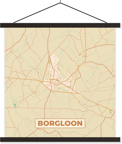 Posterhanger incl. Poster 60x60 cm - Schoolplaat - Kaart - België - Borgloon - Stadskaart - Plattegrond - Textielposter - Zwarte latten - Stadskaart
