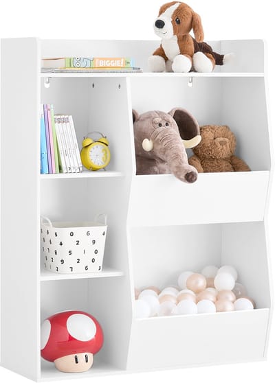 SoBuy Boekenkast voor kinderen, speelgoed, kinderen, met 5 vakken, meubels, opslag, speelgoed, rek, boekenkast, tijdschriftenrek, wit, 80 x 34 x 104 cm, KMB55-K-W
