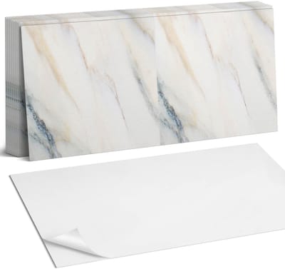 Coloray Plaktegels - Elegant marmerpatroon Zelfklevende Wandtegels - 40 cm x 20 cm - Wit Plaktegels - 10 stuks - Rechthoek PVC Tegels - Plaktegels Badkamer - Vloertegels Zelfklevend - Vinyl Tegels - Portugese Tegels