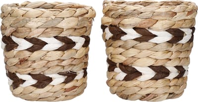 KitchenCraft Indoor Plantenpot (set van 2) van waterhyacint - Natuurlijke Geweven plantenpot met Gestreept Ontwerp
