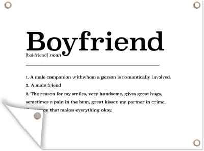 Muurdecoratie buiten Woordenboek - Vriend definitie - Boyfriend - Spreuken - Quotes - 160x120 cm - Tuindoek