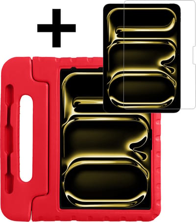 Hoes - Geschikt voor Apple iPad Pro (2024/2025) - 13 inch - Met Screenprotector - Kinderhoes Shockproof Bumper - Kidsproof Case - Tablet Hoesje - Kinder Hoesje Cover - Rood