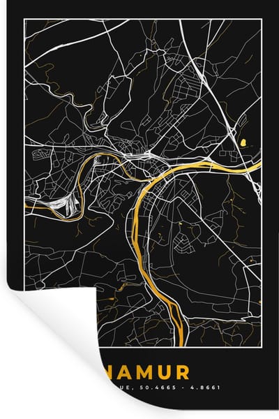Muurstickers - Sticker Folie - Namur - Goud - Kaart - Stadskaart - Plattegrond - 20x30 cm - Plakfolie - Muurstickers Kinderkamer - Zelfklevend Behang - Zelfklevend behangpapier - Stickerfolie