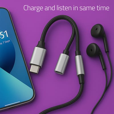 Qoltec 2-in-1 USB-C-adapter |   USB-C |   3,5 mm jack-aansluiting |   PD 15W |   10 cm |   Aluminium