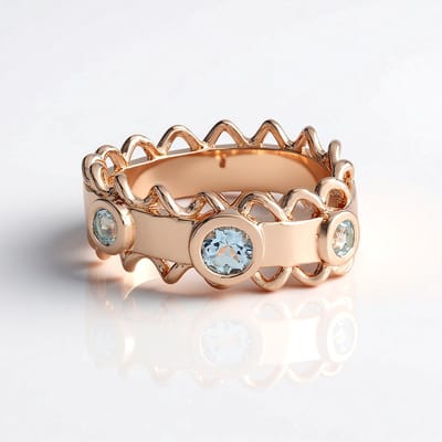 Cavill - Elegante Ring 925 Sterling Zilver - 18K Roségoud Verguld - 0,585 ct Blauwe Topaas - Filigraan Golfpatroon - Braziliaanse Edelsteen