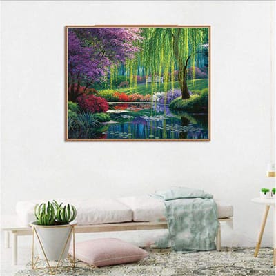 Peinture diamant faite à la main, mosaïque, paysage merveilleux de jardin, point de croix, broderie diamant 20X30CM