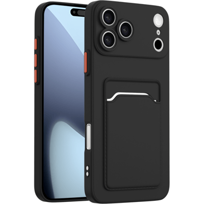 ShieldCase back cover hoesje met pasjeshouder & camerabescherming geschikt voor iPhone 17 Pro (zwart) – sterke case met kaarthouder, premium bescherming en slank design