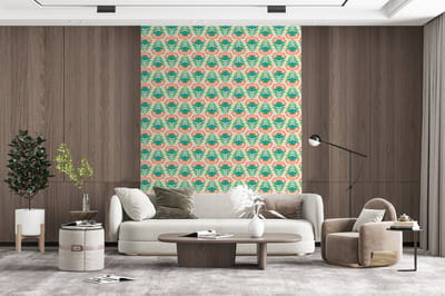 Behang - Fotobehang Retro - Bloemen - Design - Groen - Oranje - Breedte 165 cm x hoogte 220 cm
