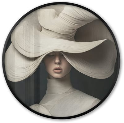 Poster in lijst Rond - Fotolijst 60x60 cm - Posters - Modern - Vrouw - Hoed - Ronde posterlijst zwart - Decoratie - Wanddecoratie woonkamer - Muurdecoratie slaapkamer