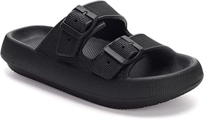 Geweo Slippers - Badslippers met Gesp - Wandelsandalen Strandschoenen - Verstelbaar Zacht Straps - Heren Dames - Zwart - Maat 3536