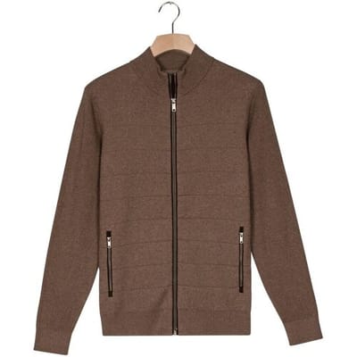 Baileys Vest Cotton Cashmere Fullzip Subtle Horizontal Stripe Donker Taupe / male