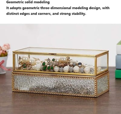 Sieradendoosje Glas - Juwelendoosje Opberger - Sieraden Organiseren - Stofdichte Klep - 23 cm Lengte - Messing