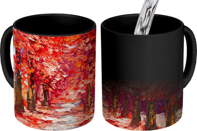 Magische Mok - Foto op Warmte Mokken - Koffiemok - Schilderij - Bomen - Herfst - Olieverf - Magic Mok - Beker - 350 ML - Theemok