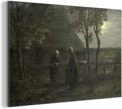 Aluminium schilderij 180x120 cm - Wanddecoratie metaal - 'Buurpraatje' - Schilderij van Jozef Israëls - Metalen muurdecoratie woonkamer - Decoratie industrieel - Foto op dibond - Industriële accessoires slaapkamer