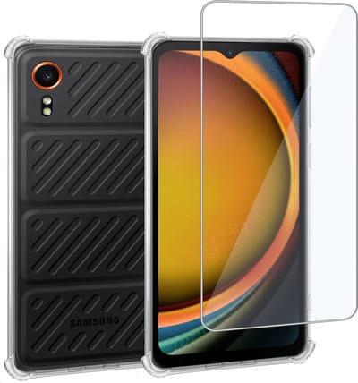 Geschikt voor Samsung Galaxy Xcover 7 - Hoesje + Screenprotector – Gehard Glas Cover + Shock Proof Case - Transparant