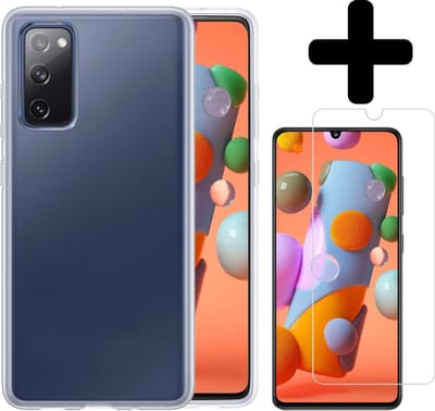 Hoesje - Met Screenprotector - Geschikt voor Samsung Galaxy A41 - Sterk & Shockproof - Back Cover - Siliconen Case - Telefoon Hoes - Telefoonhoesjes - Transparant