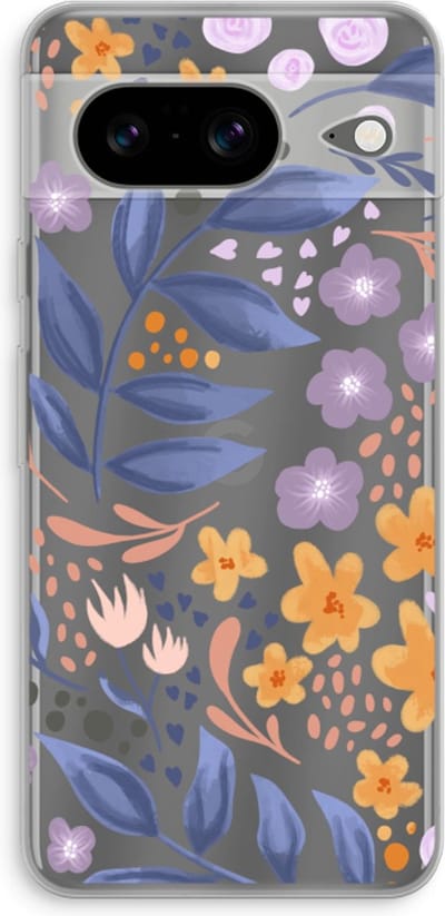 Case Company® - Hoesje geschikt voor Google Pixel 8 hoesje - Flowers with blue leaves - Soft Cover Telefoonhoesje - Bescherming aan alle Kanten en Schermrand