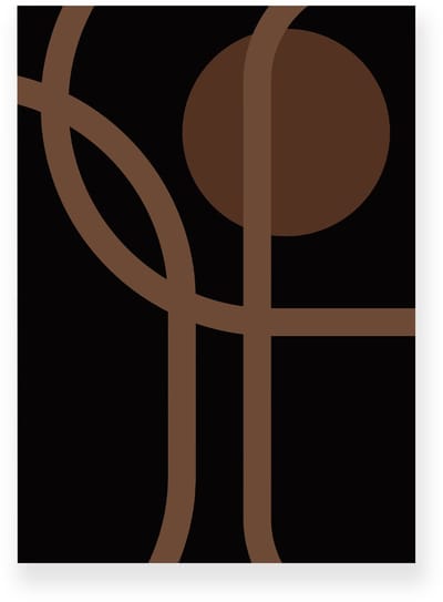 Poster 20x30 cm - Abstracte Lijnen - Cirkel - Donkerbruin - Minimalistisch - Modern - Muurdecoratie - Wanddecoratie