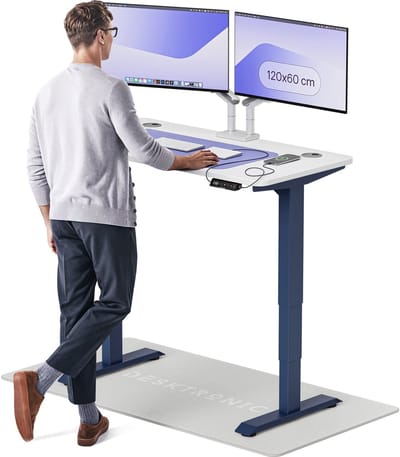 Desktronic HomePro Zit-sta Bureau Elektrisch In Hoogte Verstelbaar, 120x60 cm Blauw/Wit, Stille Dubbele Motor, Hoogte 62-126cm