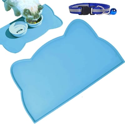 Waterdichte voerbakmat voor honden en katten - antislip siliconen voedermat - blauw