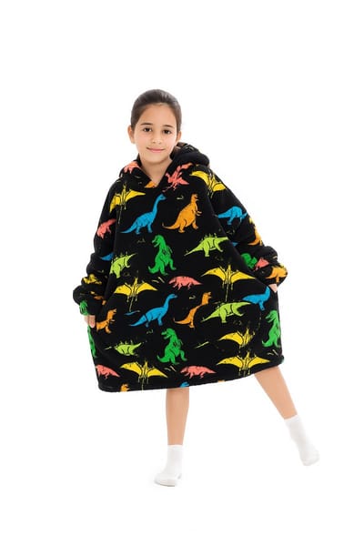 Badrock hoodie deken voor kinderen - Fleece Deken met Mouwen - Hoodie Blanket - Jongens en Meisjes - Hoodie Deken met Capuchon - maat 128/152 - dino