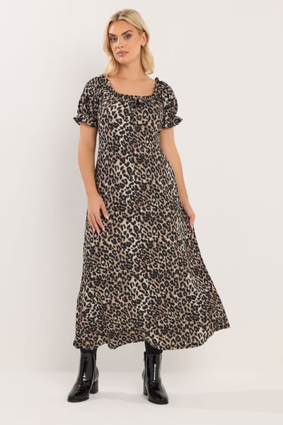 Yours Beige Bruine Luipaardprint Maxijurk Met Textuur Size 42