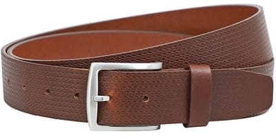 Landley Leren Herenriem met Visgraat Structuur – 4,0 cm Breed - Luxe Jeans Riem - Bruin - Lengte totaal 100 cm / Riemmaat 85