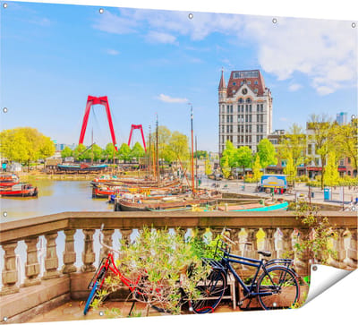 Gards Tuinposter Kleurrijke Oude Haven in Rotterdam - 160x120 cm - Tuindoek - Tuindecoratie - Wanddecoratie buiten - Tuinschilderij