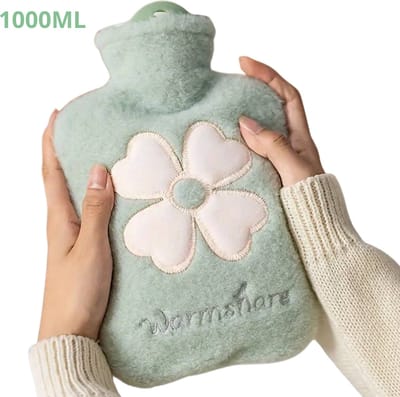 Nivard Warmwaterkruik - Warmtekruik - Warmtekussen - Kruik - Met Hoes - Warmwaterzak - Knuffel - Bag - Groen - 1000ML