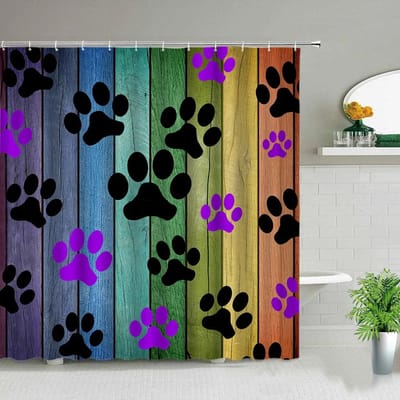 Cartoon Dieren Plant Douchegordijnen Bloem Hond Pootafdruk Kerst Kind Huisdecoratie Stof Badgordijnen Badkamer Accessoires Set 90x180cm-35x70in black