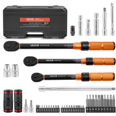 VEVOR Momentsleutelset 1/4", 3/8", 1/2" aandrijving, 47-delig, dubbele schaalverdeling, ±3% nauwkeurigheid, bougiedoppen, bits, verlengstukken, opbergkoffer voor autoreparaties