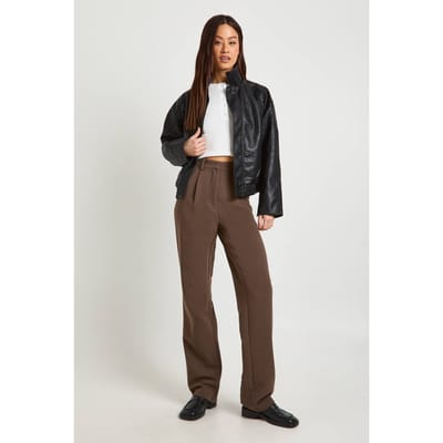 boohoo Dames Tall Essential Rechte Pijp Gesneden Pantalon | Taupe | Maat: 12/36L