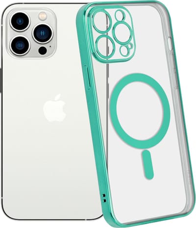 ShieldCase telefoonhoesje geschikt voor Apple iPhone 14 Pro Max hoesje transparant Magneet metal coating - groen - Backcover case doorzichtig - Shockproof hoesje - Met oplaad ring