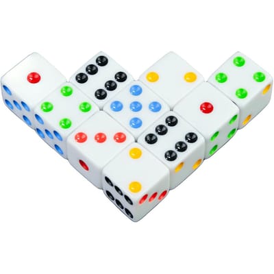 Kit de Dés de Jeu à Six Faces - D6 16mm à Coins Carrés avec Points Standard pour Jeux de Société et Enseignement des Mathématiques