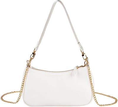 SSKHE Clutch Handbag met Ketting - PU Leren Schoudertas voor Vrouwen - Wit