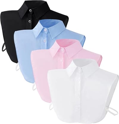 YAGXIG Set Van 4 Blousekraag Dames - Afneembare Puntkraag Basic - Kraagjes voor Dames - Losse Dames Kraagjes voor Ergens Onder - Overhemdkraag - Blouse Kraagje - Nep Los Kraagje - Overhemd Vervanging - ééN Maat Verstelbaar - 4 kleuren